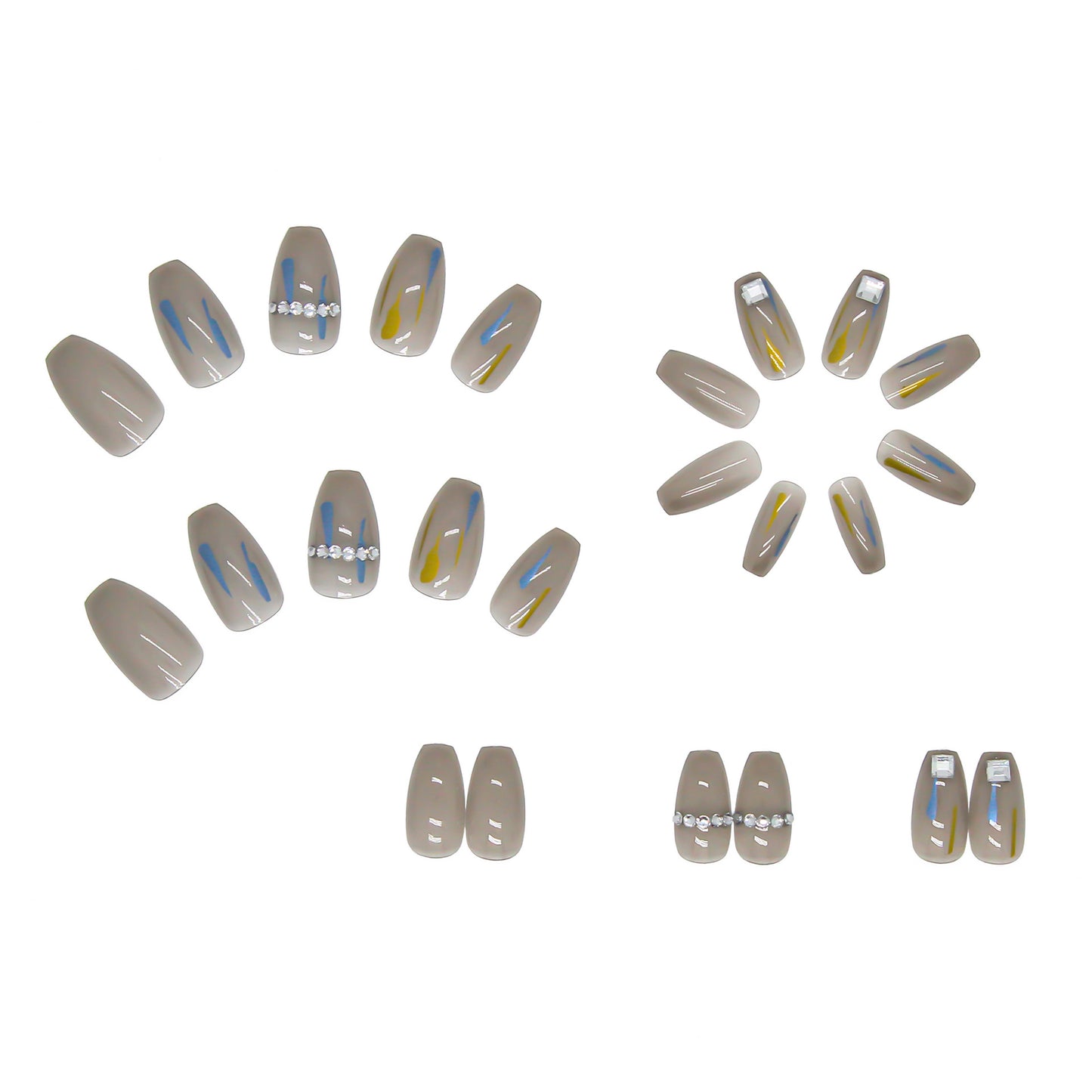 PRESS ON MANICURE TRANSPARENT GRAY CON COLLA