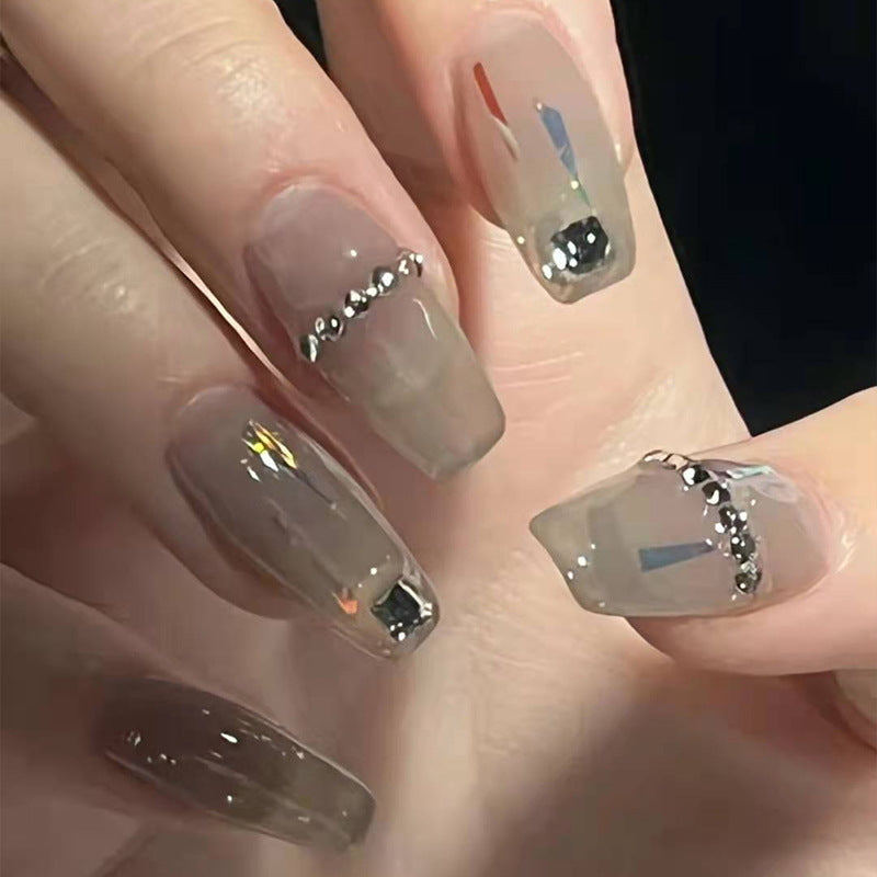 PRESS ON MANICURE TRANSPARENT GRAY CON COLLA