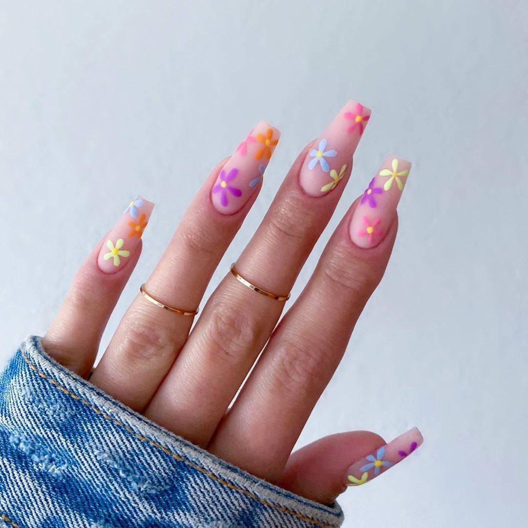 PRESS ON MANICURE PASTORAL SERIES RAINBOW SUNFLOWER CON COLLA
