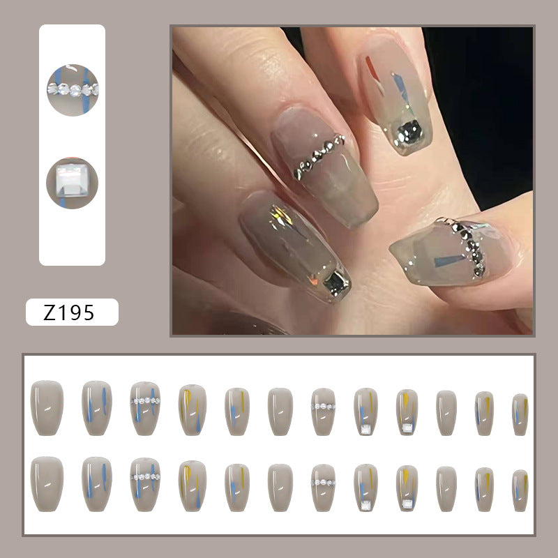 PRESS ON MANICURE TRANSPARENT GRAY CON COLLA