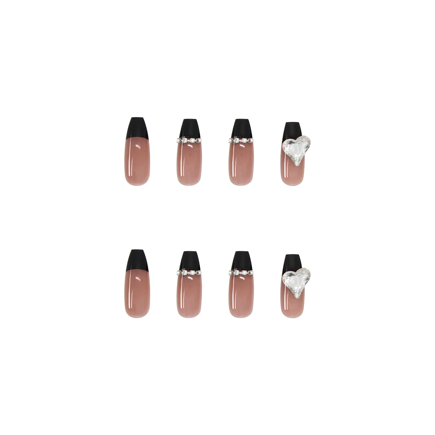 PRESS ON MANICURE BLACK FRENCH CON COLLA