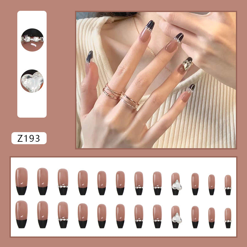 PRESS ON MANICURE BLACK FRENCH CON COLLA