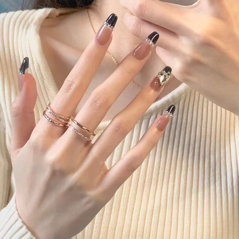 PRESS ON MANICURE BLACK FRENCH CON COLLA