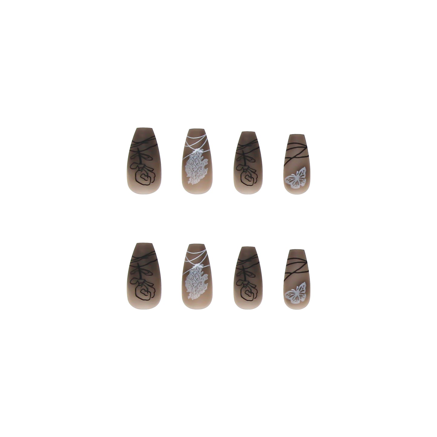 PRESS ON MANICURE CLASSICA DARK BUTTERFLY CON COLLA