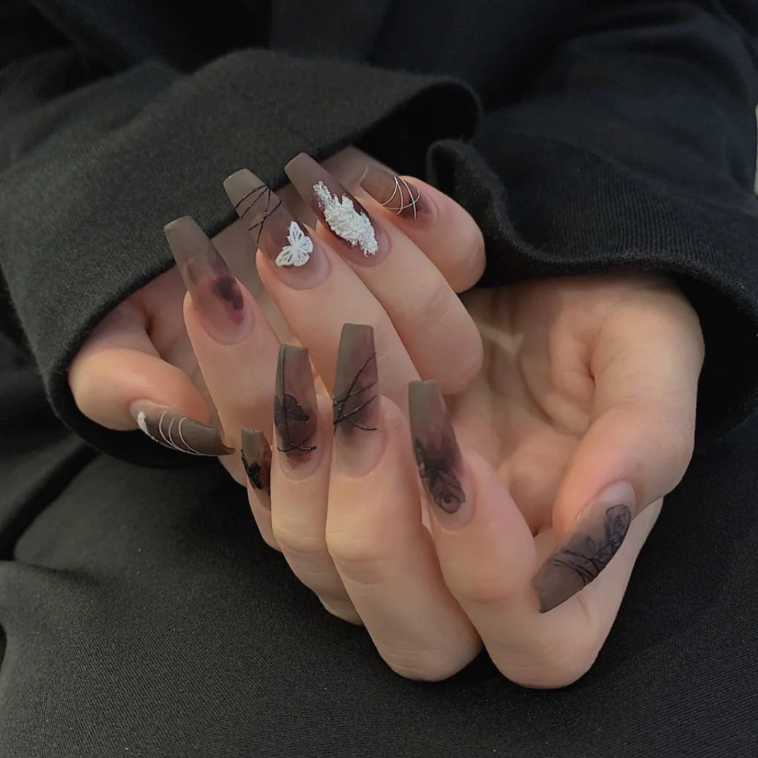 PRESS ON MANICURE CLASSICA DARK BUTTERFLY CON COLLA