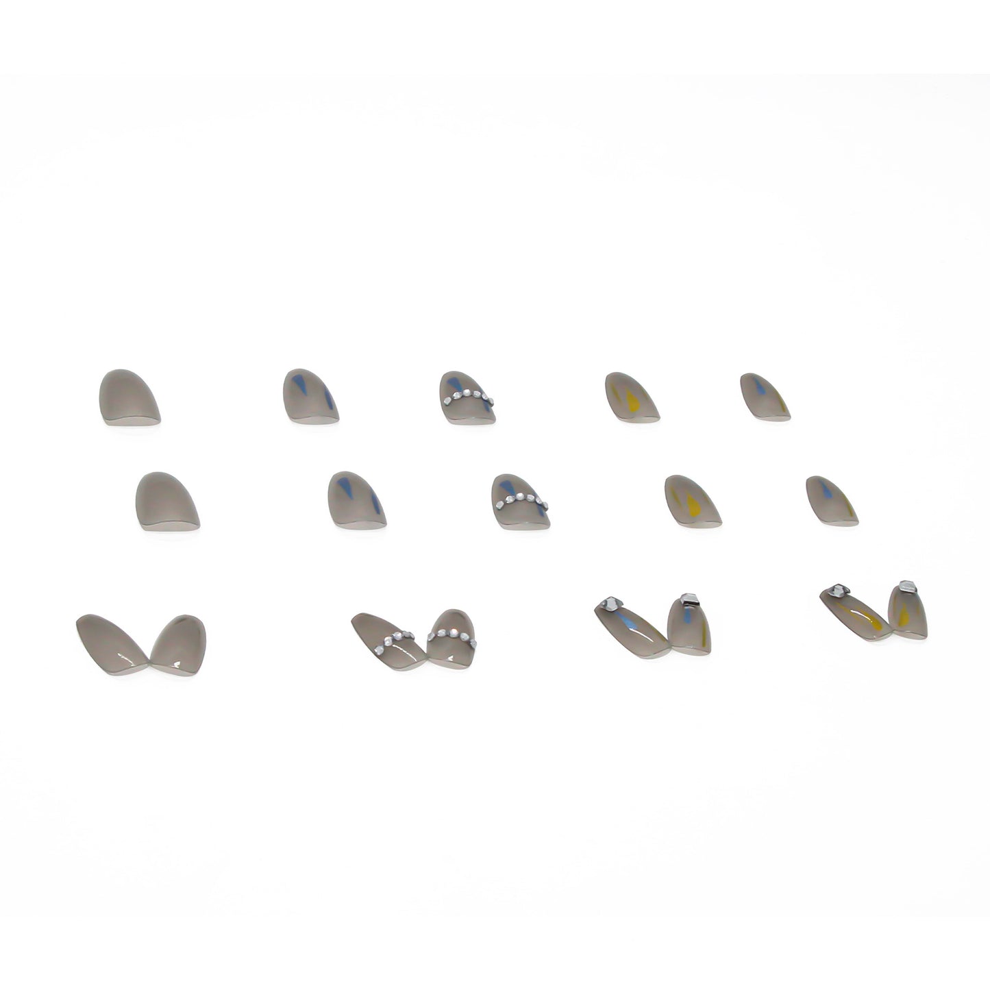 PRESS ON MANICURE TRANSPARENT GRAY CON COLLA