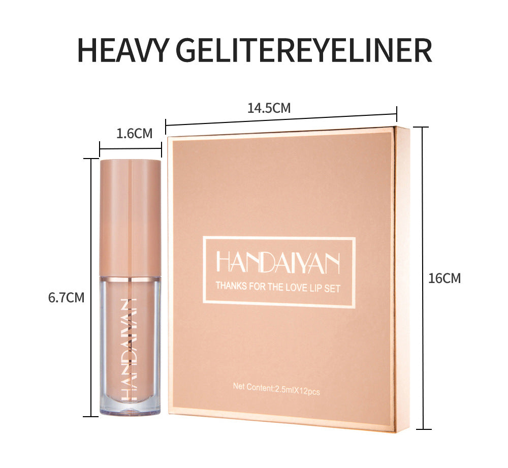 HANDAIYAN 12 COLOR LIP GLOSS SET LIQUID LIPSTICK SET MATTE PEARLESCENT NON-STICK CUP LIP GLOSS