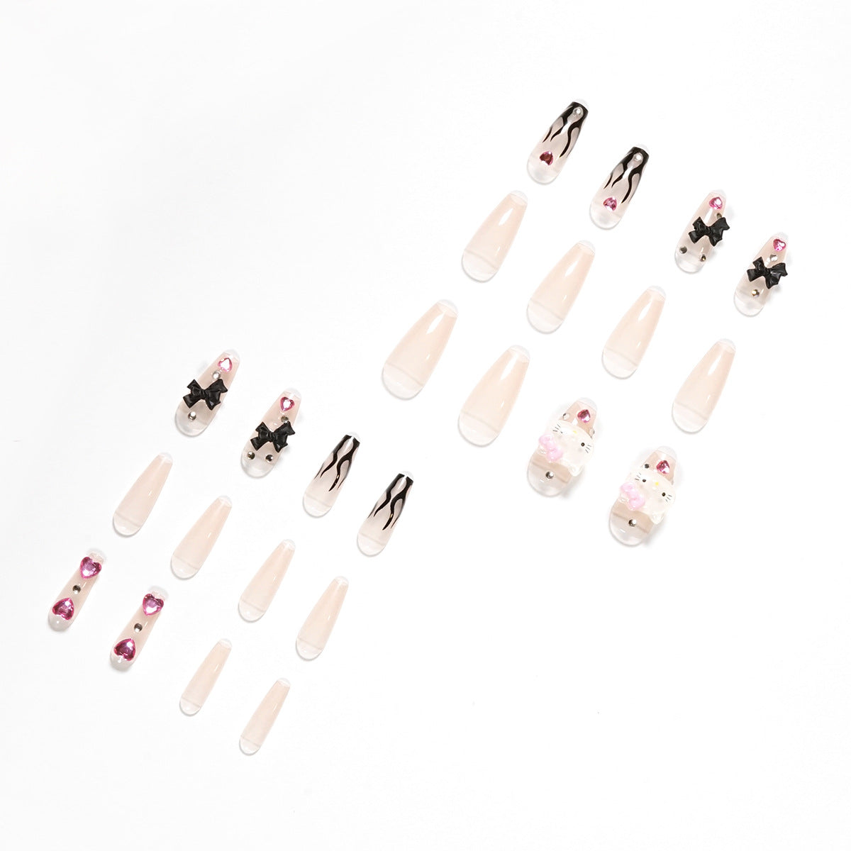 PRESS ON MANICURE BLACK KITTY CON COLLA