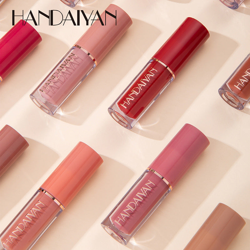 HANDAIYAN 12 COLOR LIP GLOSS SET LIQUID LIPSTICK SET MATTE PEARLESCENT NON-STICK CUP LIP GLOSS
