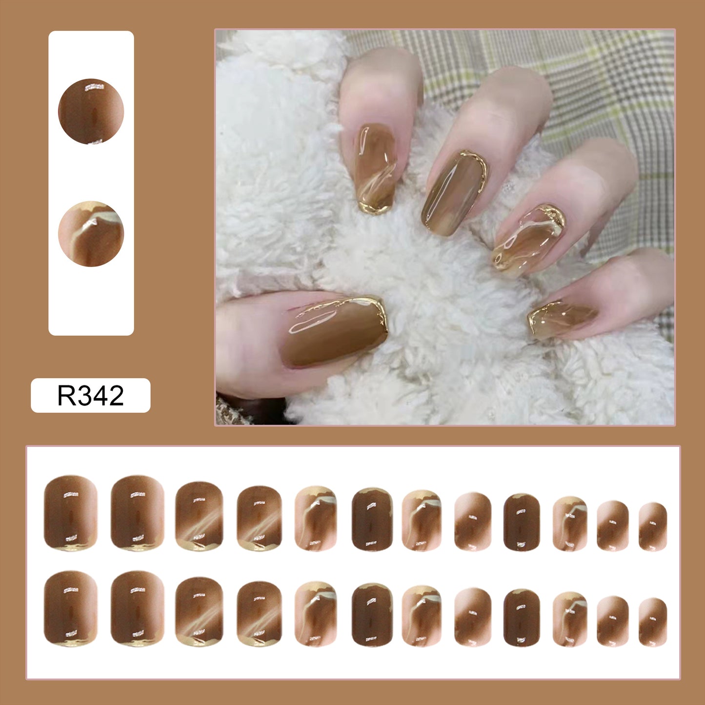 PRESS ON MANICURE WARM BROWN CON COLLA