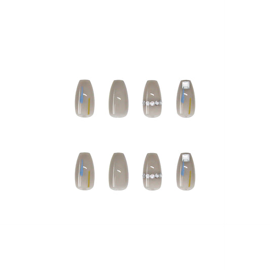 PRESS ON MANICURE TRANSPARENT GRAY CON COLLA