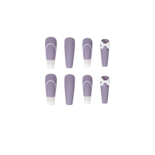 PRESS ON MANICURE RATTAN PURPLE FRENCH  CON COLLA