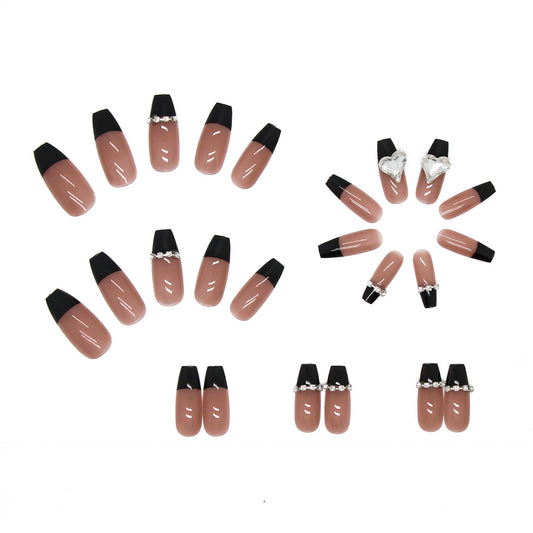 PRESS ON MANICURE BLACK FRENCH  CON COLLA