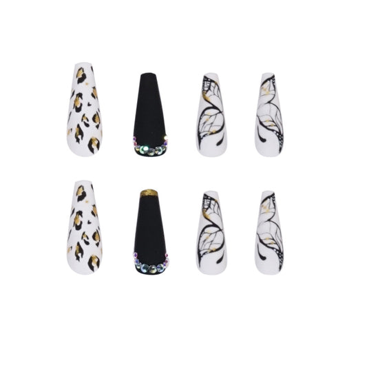 PRESS ON MANICURE BUTTERFLY WEARING LEOPARD-PRINT CON COLLA