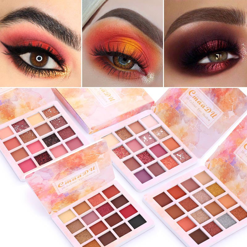 CMAADU 16 TONALITÀ DI OMBRETTO LUCIDO TRUCCO OPACO E GLITTER METALLICO IMPERMEABILE